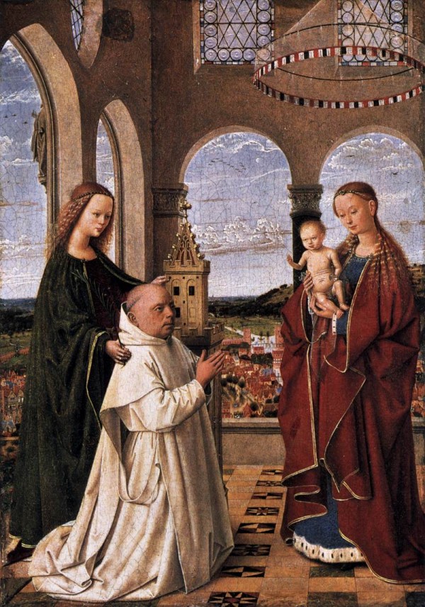 Virgin and child apearing before a priest by Petrus Christus